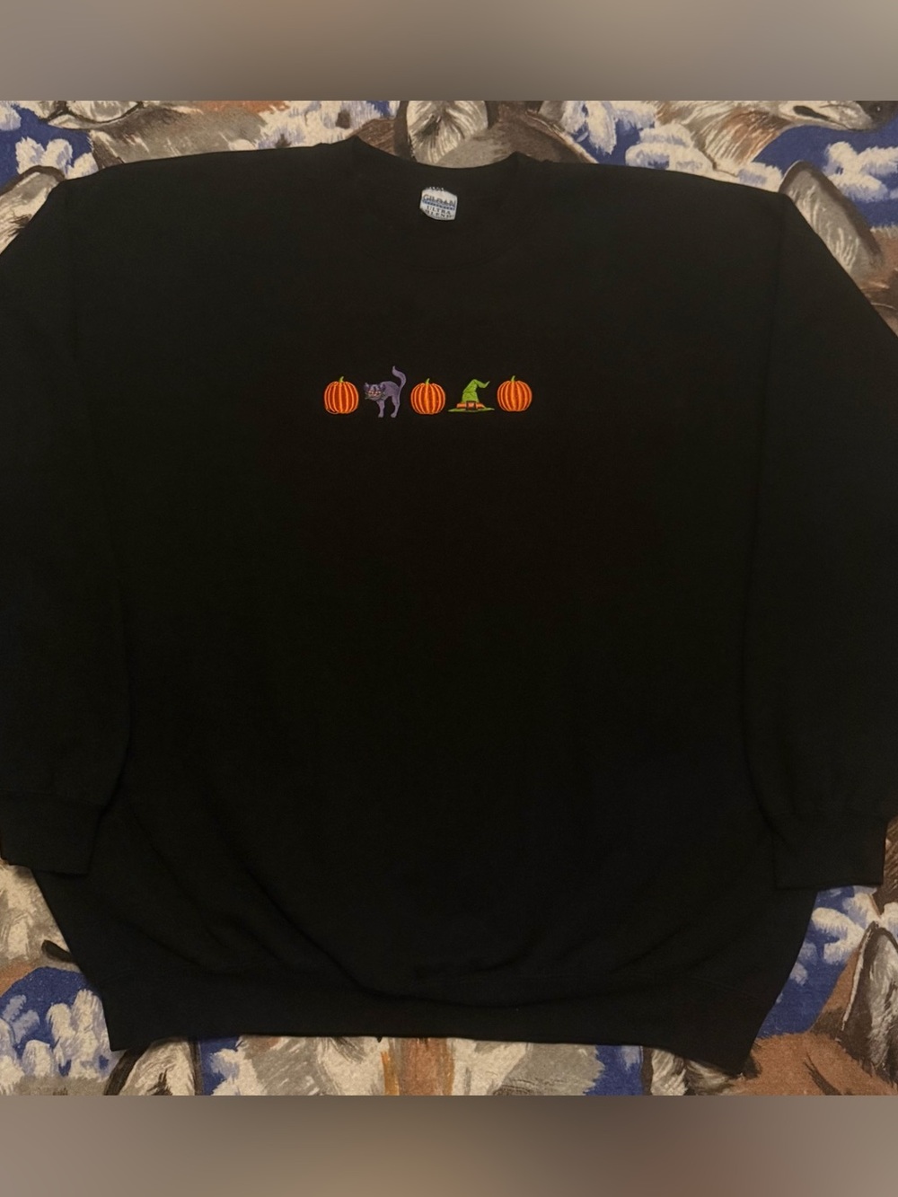 Black Halloween Pumpkin & Cat Crewneck Sweater
